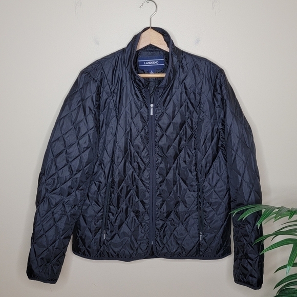 Lands' End | Black Quilted Zip Front Jacket - Picture 1 of 5